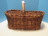 Early Woven Rectangular Basket w/ Center Handle