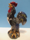 Majolica Style Figural Crowing Rooster 11 3/4