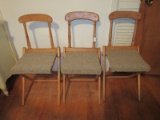 Set - 3 Maple Back Folding Chairs w/ Carpet Seats
