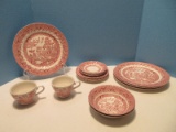 15 Pieces - Royal Wessex Collection Rosa Red Willow Pattern China Dinnerware