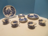 16 Pieces - Nasco China Lakeview Pattern Blue Landscape Scene Dinnerware