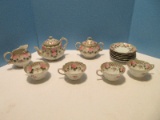 13 Pieces - Porcelain Tea Service Set Hand Painted Floral & Foliage Design Gilt Trim