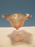 Marigold Carnival Glass Compote Berries Pattern Clear Stem