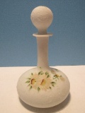 Vintage Milk Glass Doeskin Vanity Barber Bottle Hand Painted Daisy w/ Stopper