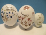 2 Early Hand Painted Milk Glass Easter Eggs & Satin Glass Easter Egg