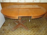 Maple Pedestal Table w/ 2 Leaves Finish Worn