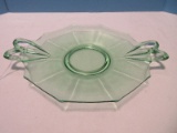 Green Uranium Depression Glass Pierced Handle Sandwich/Server Tray
