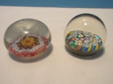 2 Millefiori Flower Paperweights