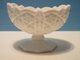 Pre's Cut Milk Glass Pedestal Compote Hobstar & Diamond Pattern