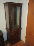 Early Oak Display Case Curio on 1 Over 1 Base Cabinet & Glass Shelves