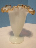 Fenton Art Glass Gold Crest Milk Glass Body Gold Tint Trim 6 1/2
