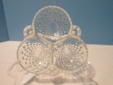 Depression Glass Anchor Hocking Moonstone Clear Opalescent Hobnail Pattern 3 Part Relish