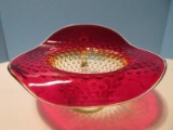 Vintage Kanawha Art Glass Amberina Hobnail Pattern Jack in The Pulpit Nappy Bowl