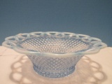 Moonstone Blue Opalescent Glass Lace Edge Bowl
