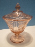 Federal Glass Pink Depression Glass Sharon Pattern Candy Jar & Lid