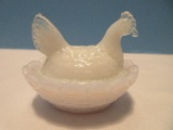 Miniature Westmoreland Opaline White Milk Glass Hen on nest