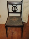 Mahogany Lyre Back Side Chair Upholstered Floral Bouquet Seat