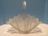 Pressed Glass L.E. Smith Feather Design Basket w/ Applied Center Handle