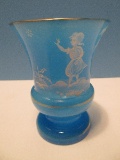 Vintage Blue Opaline Mary Gregory Style 4 3/4