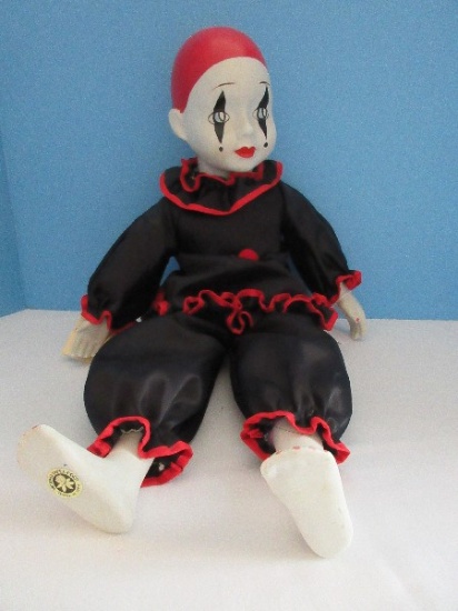 Victoria's Collection Hand Crafted Bisque Porcelain Harlequin Clown 20" Doll