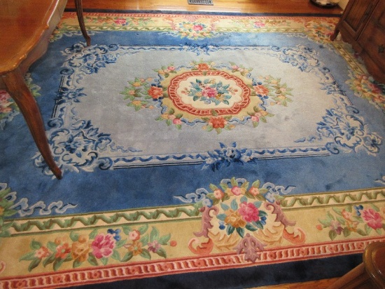 Elegant Sculptured Area Rug Blue/Mauve Tones Floral Center Medallion & Border