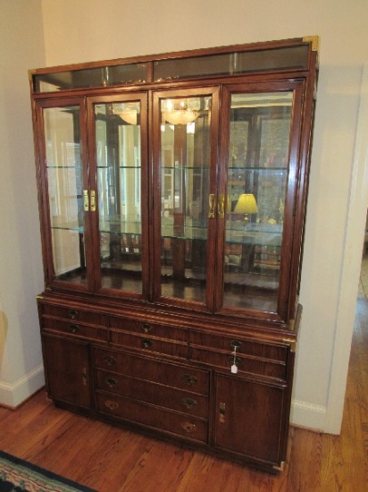 Amazing Lexington Mahogany Wooden China Cabinet Base 6 Drawers, 2 Hutch Doors