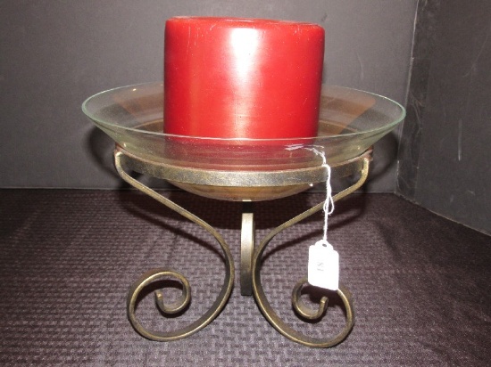 Large Metal Scroll Stand Votive Candle Holder Glass Bowl Top