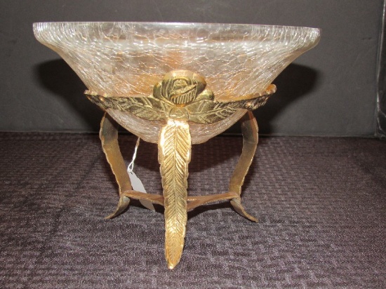 Acanthus Leaf Design Décor w/ Crazed Glass Bowl Top