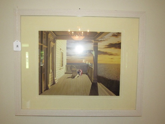 Porch/Sunset Scene Picture Print by Daniel Potter in White Wood Frame/Matt