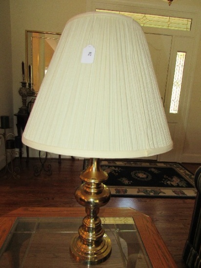 Spindle Brass Body Lamp w/ White Ruffle Shade