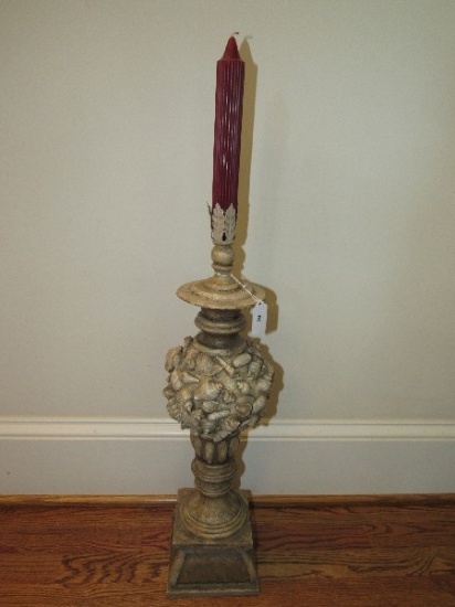 Amazing Antique Patina Shell Center, Grecian Design Tall Candle Holder on Plinth base