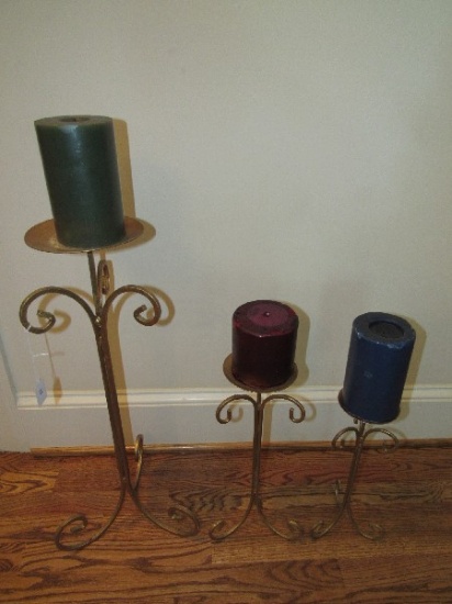 Gilded/Scroll Design Standing 3 Candle Holders