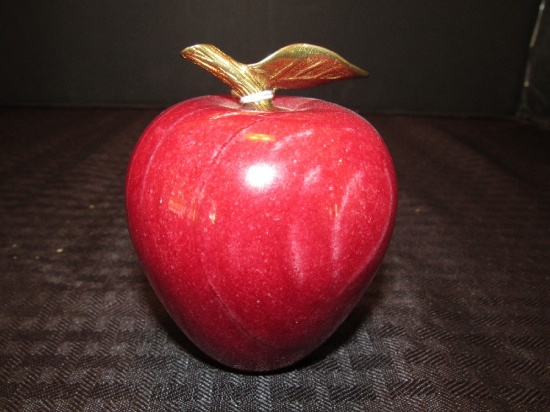 Red Marble Apple Décor w/ Gilded Metal Stem