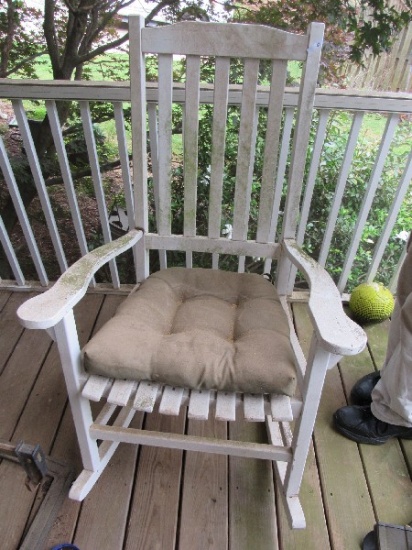 White Wooden Rocker Slat Back/Seat, Curved Arms