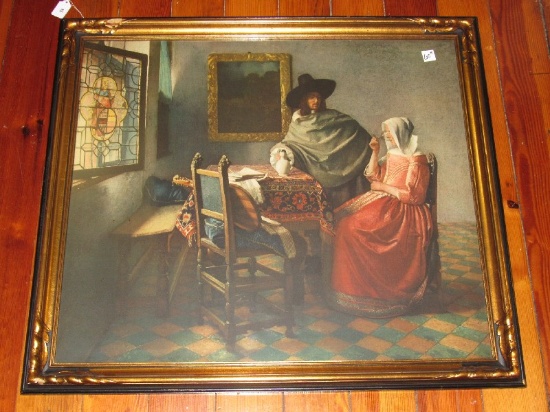 Tudor Era Man/Woman Picture Print in Gilted Wooden Frame/Matt, Leaf Trim Corners