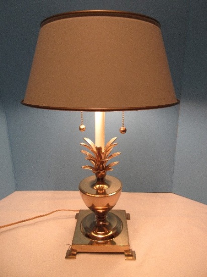 Elegant Brass Pineapple 21" Candle Stick Table Lamp on Plinth Footed Base Double Pull Chain