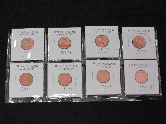 8 Brilliant Uncirculated Old Lincoln Cents