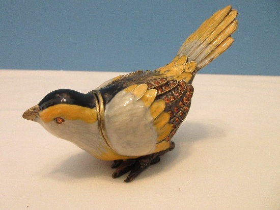 Enamel Bejeweled Figural Yellow Bird Keepsake Trinket Box