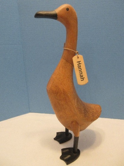 Adorable Hand Crafted Figural Hannah the Duck Natural Finish w/ Painted Black Features