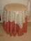 Partical Board Side Table w/ Floral & Mauve Ruffled Linen Table Clothes