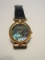 Vintage Fossil Ladies Wrist Watch w/ Abalone Face & Black Leather Band
