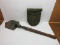 WWII Vintage U.S. Army Military Trench Folding Shovel Wooden Handle w/ Canvas Pouch