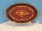Opulent Italian Floral Marquetry Finish w/ Scroll Foliate Border Oval Handled Serving Tray