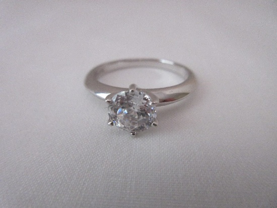 Stamped 925 Sterling Silver Prominent Cubic Zirconia Solitaire Ring