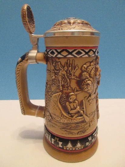 Ceramarte Hand Crafted Collectible Indians of American Frontier Stein Various Relief