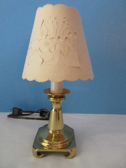 Classic Brass Candle Stick 10 1/4" Accent Lamp on Plinth Footed Base Dogwood Flowers Foliage