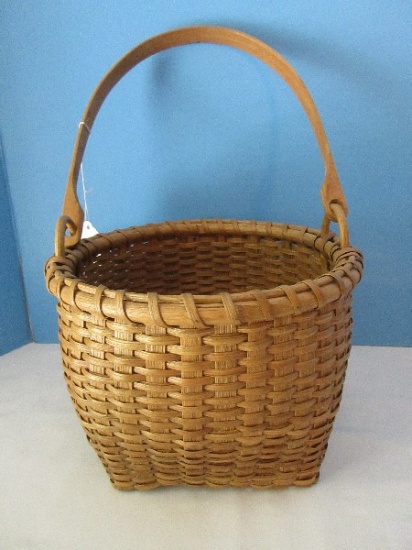 Unique Artisan Hand Woven Gathering Basket Square Base Round Top w/ Handle