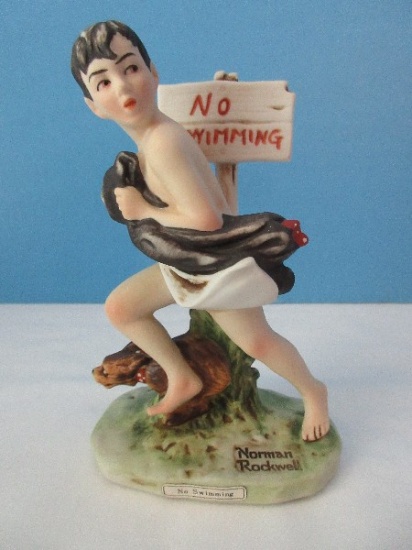 Collectors Saturday Evening Post Norman Rockwell "No Swimming" Bisque Porcelain