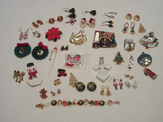 Christmas Fashion Jewelry Collection Christmas Tree Multicolor Stones, Jingle Bells