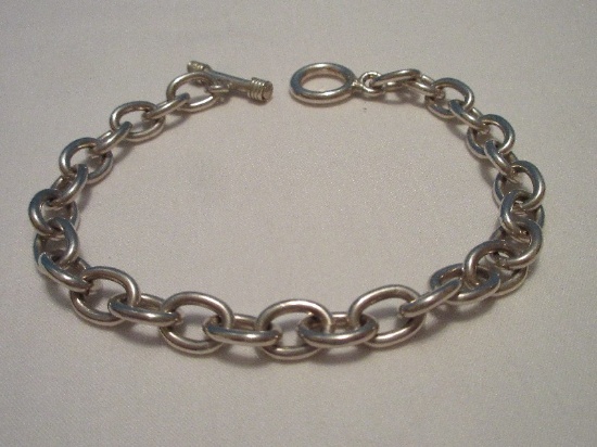 Stamped 925 = Sterling Silver Link Bracelet w/ Toggle Clasp